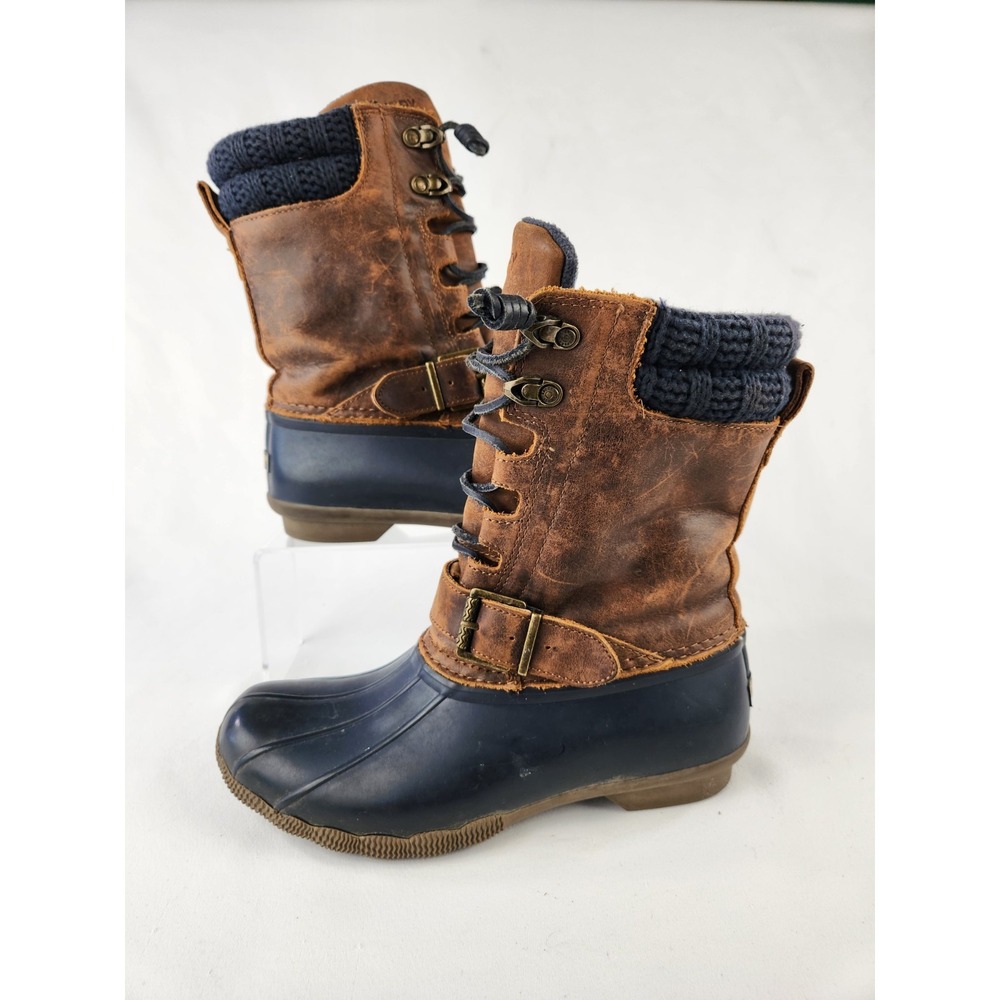 Sperry STS95908 Saltwater Misty Rain Duck Boots Barn Brown Leather Womens Sz 7 M